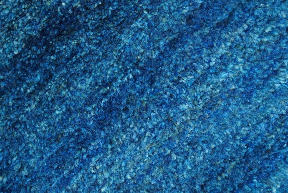 High Pile Blue Hand knotted Contemporary Custom Made Solid Afghan wool Area Rug.