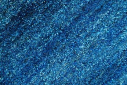High Pile Blue Hand knotted Contemporary Custom Made Solid Afghan wool Area Rug.