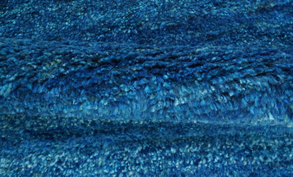 High Pile Blue Hand knotted Contemporary Custom Made Solid Afghan wool Area Rug.