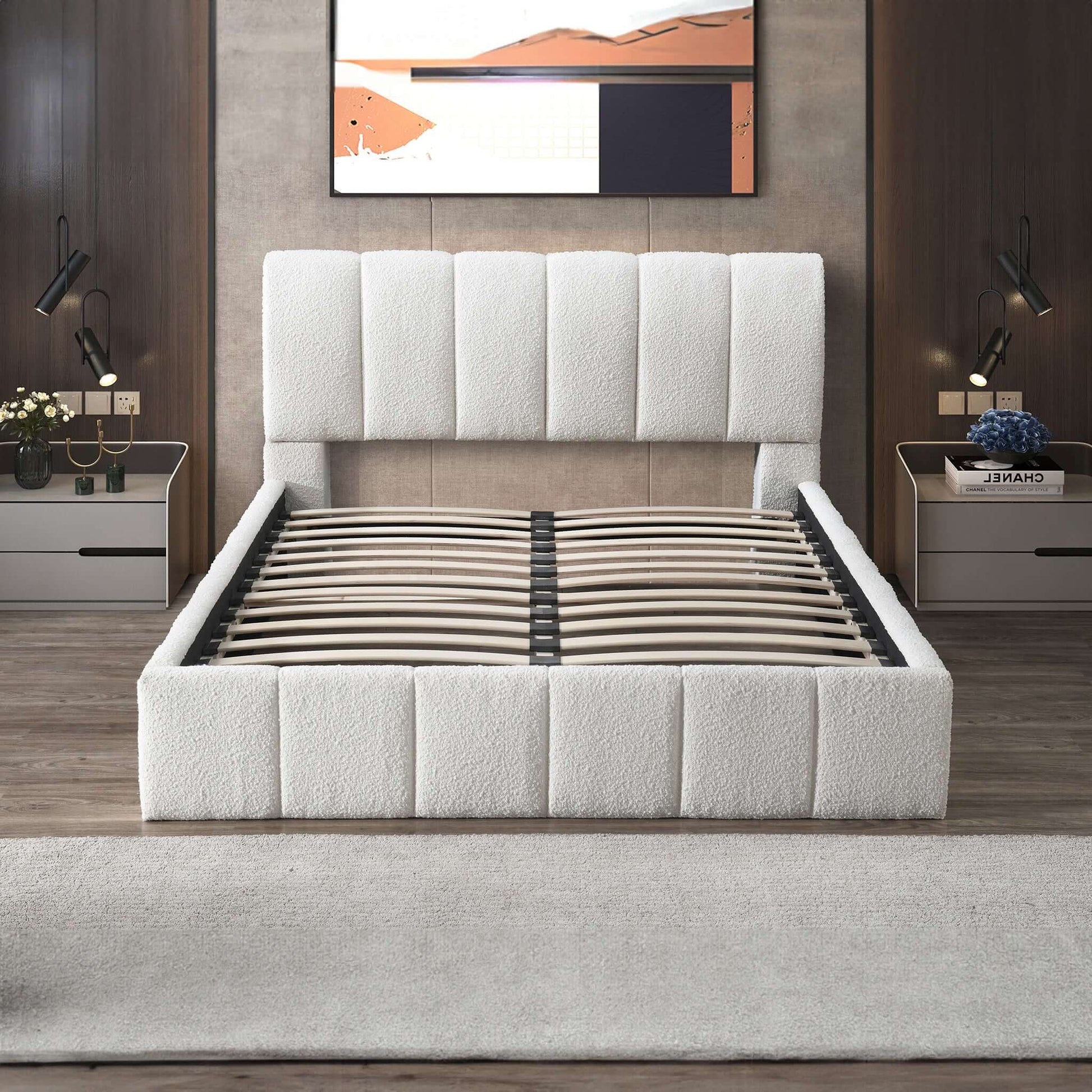 Ashcroft Furniture Co Hilar Mid-Century Modern White Boucle Platform Bed