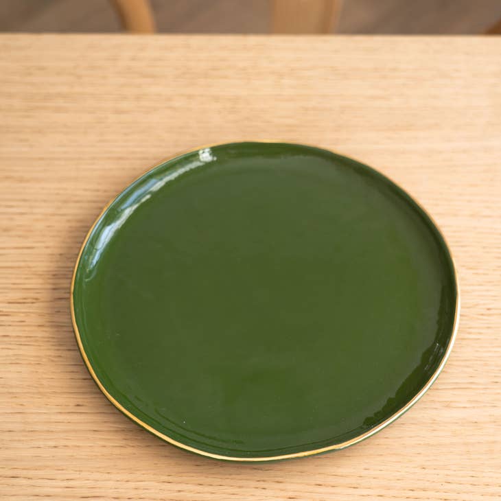 Ethical Trade Co Home Salad Plate / Green with Gold Rim Handmade Ukrainian Porcelain Plates