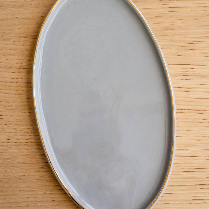 Ethical Trade Co Home Medium / Grey Sky / Gold Rim Handmade Ukrainian Porcelain Serving Platter