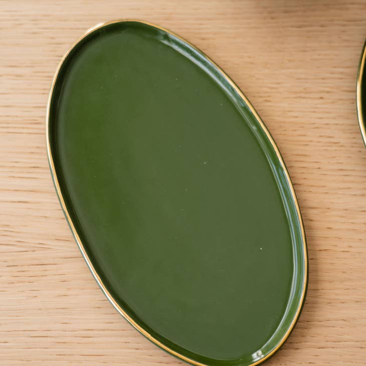 Ethical Trade Co Home Large / Green / Gold Rim Handmade Ukrainian Porcelain Serving Platter