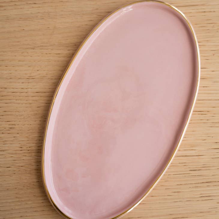 Ethical Trade Co Home Medium / Powder Pink / Gold Rim Handmade Ukrainian Porcelain Serving Platter