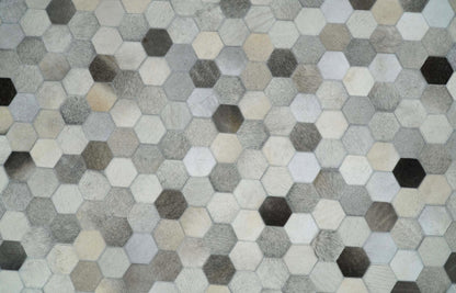 The Rug Decor Home & Living Cowhide Leather Patchwork Silver and Ivory Leather Modern Geometric Custom Made Rug Cowhide Leather Patchwork Silver and Ivory Leather Modern Geometric Custom Made Rug