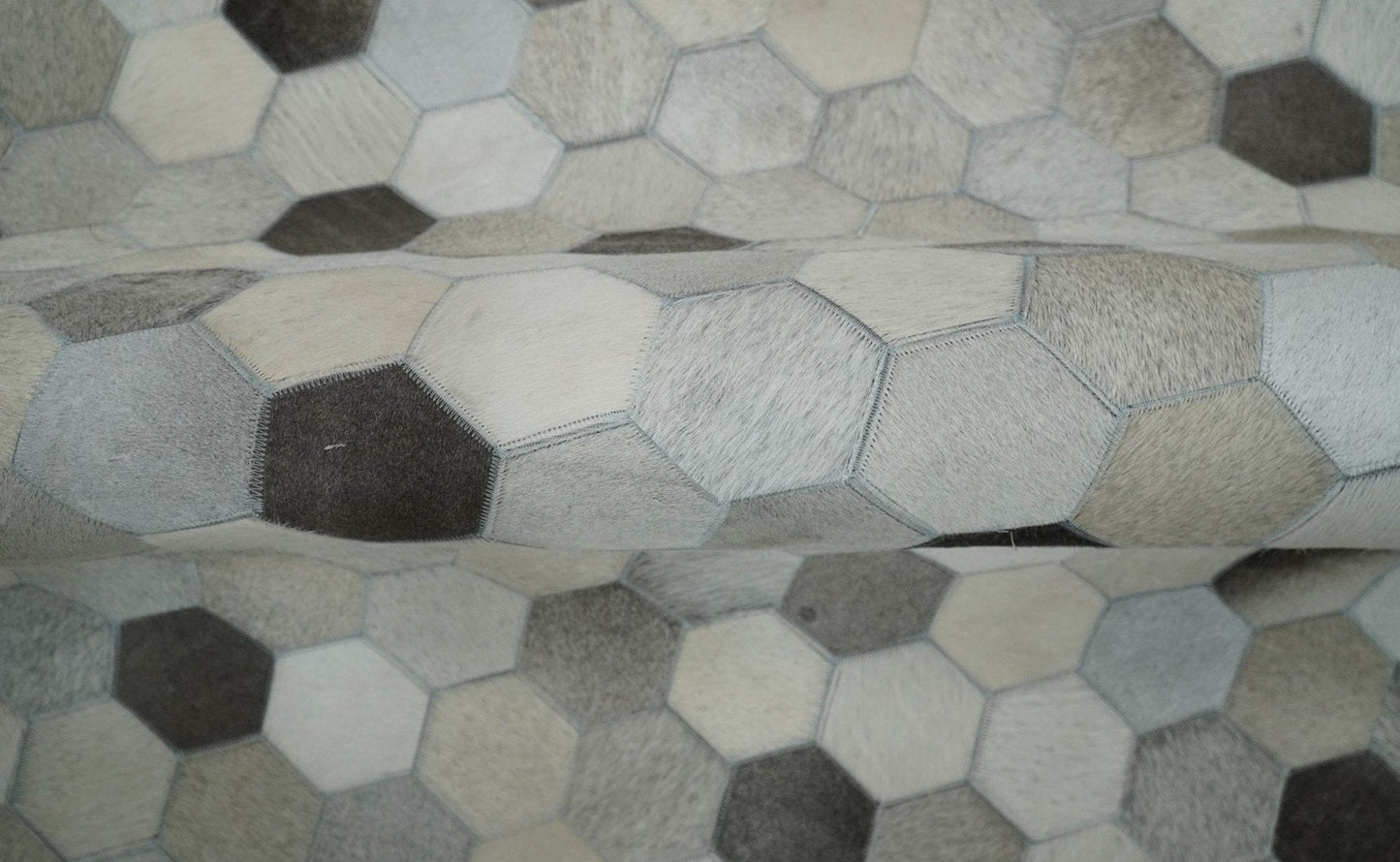 The Rug Decor Home & Living Cowhide Leather Patchwork Silver and Ivory Leather Modern Geometric Custom Made Rug Cowhide Leather Patchwork Silver and Ivory Leather Modern Geometric Custom Made Rug