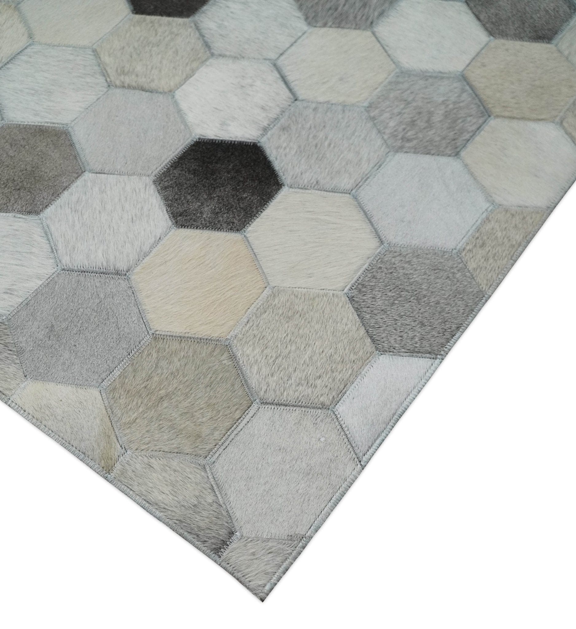 The Rug Decor Home & Living Cowhide Leather Patchwork Silver and Ivory Leather Modern Geometric Custom Made Rug Cowhide Leather Patchwork Silver and Ivory Leather Modern Geometric Custom Made Rug