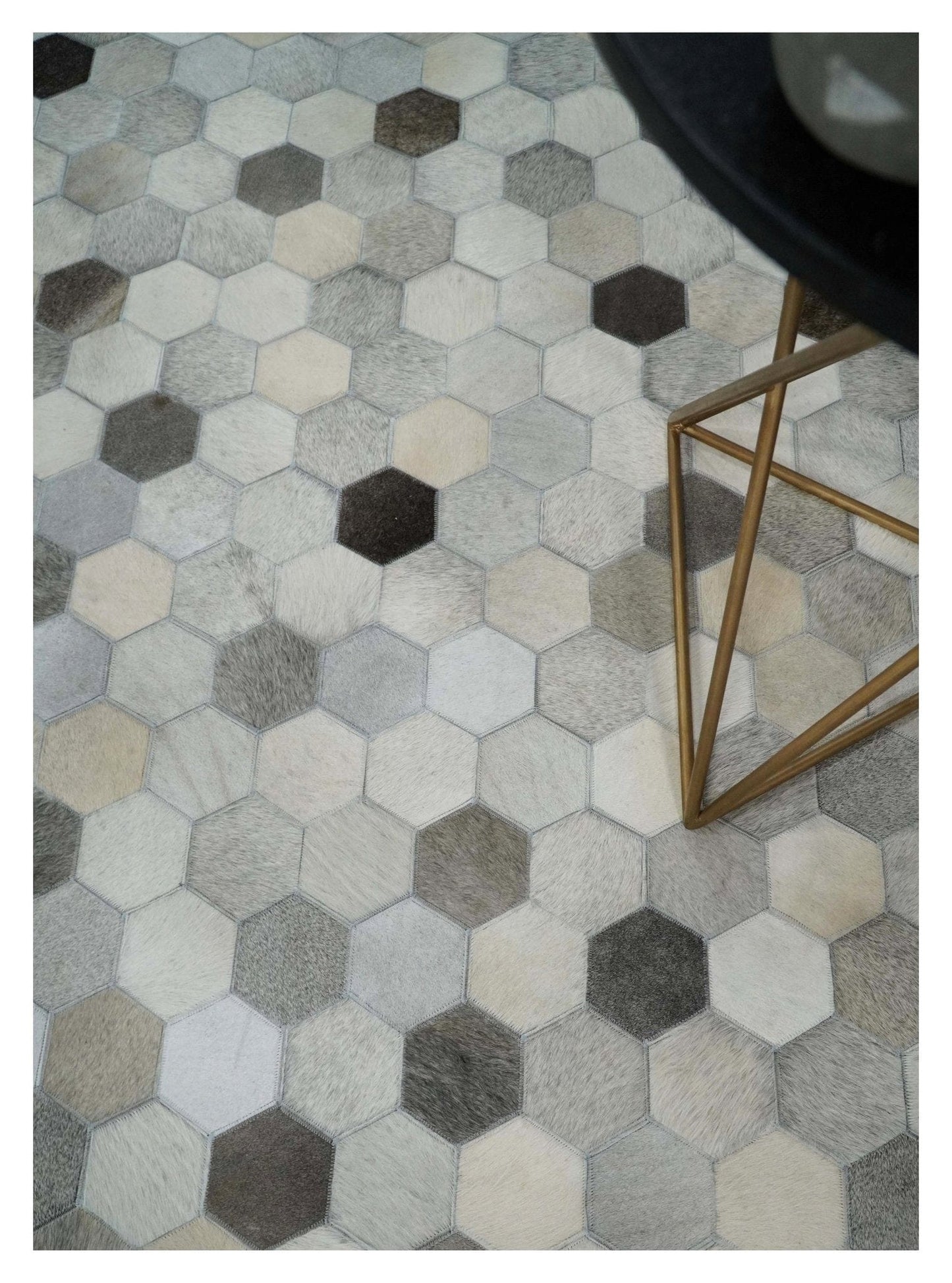 The Rug Decor Home & Living Cowhide Leather Patchwork Silver and Ivory Leather Modern Geometric Custom Made Rug Cowhide Leather Patchwork Silver and Ivory Leather Modern Geometric Custom Made Rug