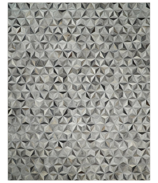 The Rug Decor Home & Living Custom Made Cowhide Leather Patchwork Silver and Gray Leather Modern Geometric Rug Custom Made Cowhide Leather Patchwork Silver and Gray Leather Modern Geometric Rug