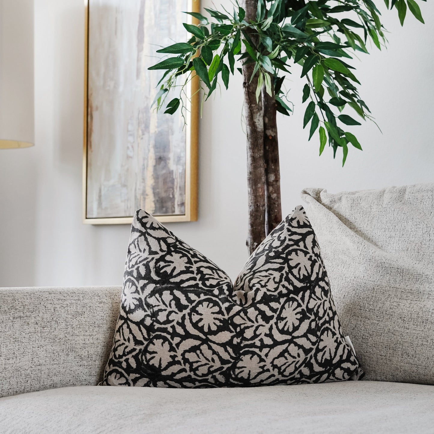 RuffledThread Home & Living > Home Décor > Decorative Pillows 14 in X 20 in ADEAGBO - Indian Hand Block Linen Lumbar Pillow Cover