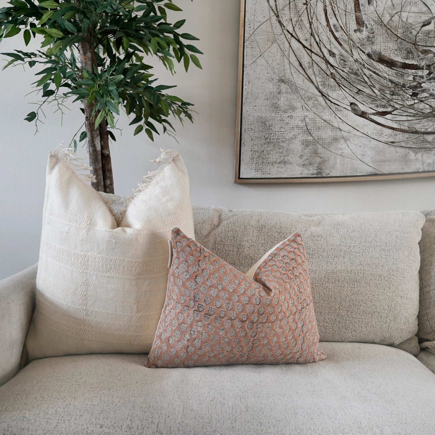 RuffledThread Home & Living > Home Décor > Decorative Pillows 14 in X 20 in ADEKOLA-HAND BLOCK LINEN LUMBAR PILLOW COVER