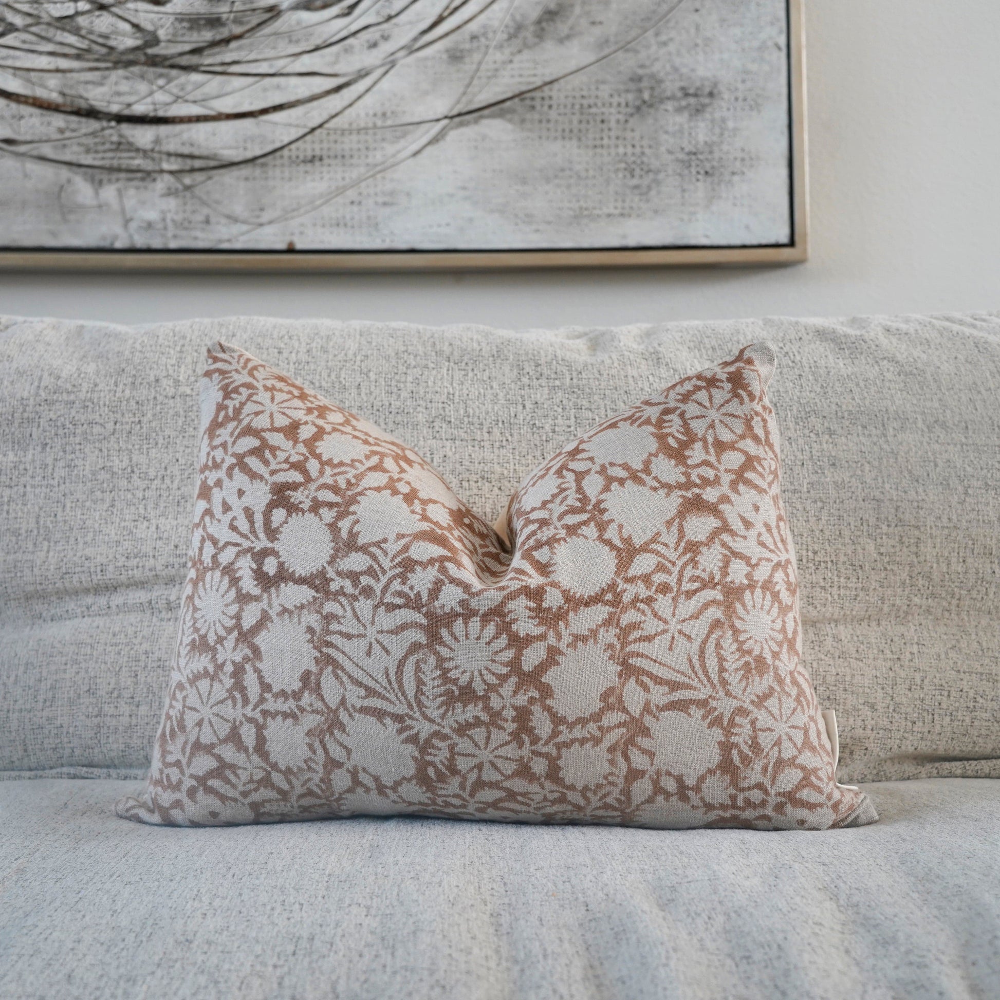 RuffledThread Home & Living > Home Décor > Decorative Pillows 14 in X 20 in BAKARE-Indian Hand Block Linen Lumbar Pillow cover