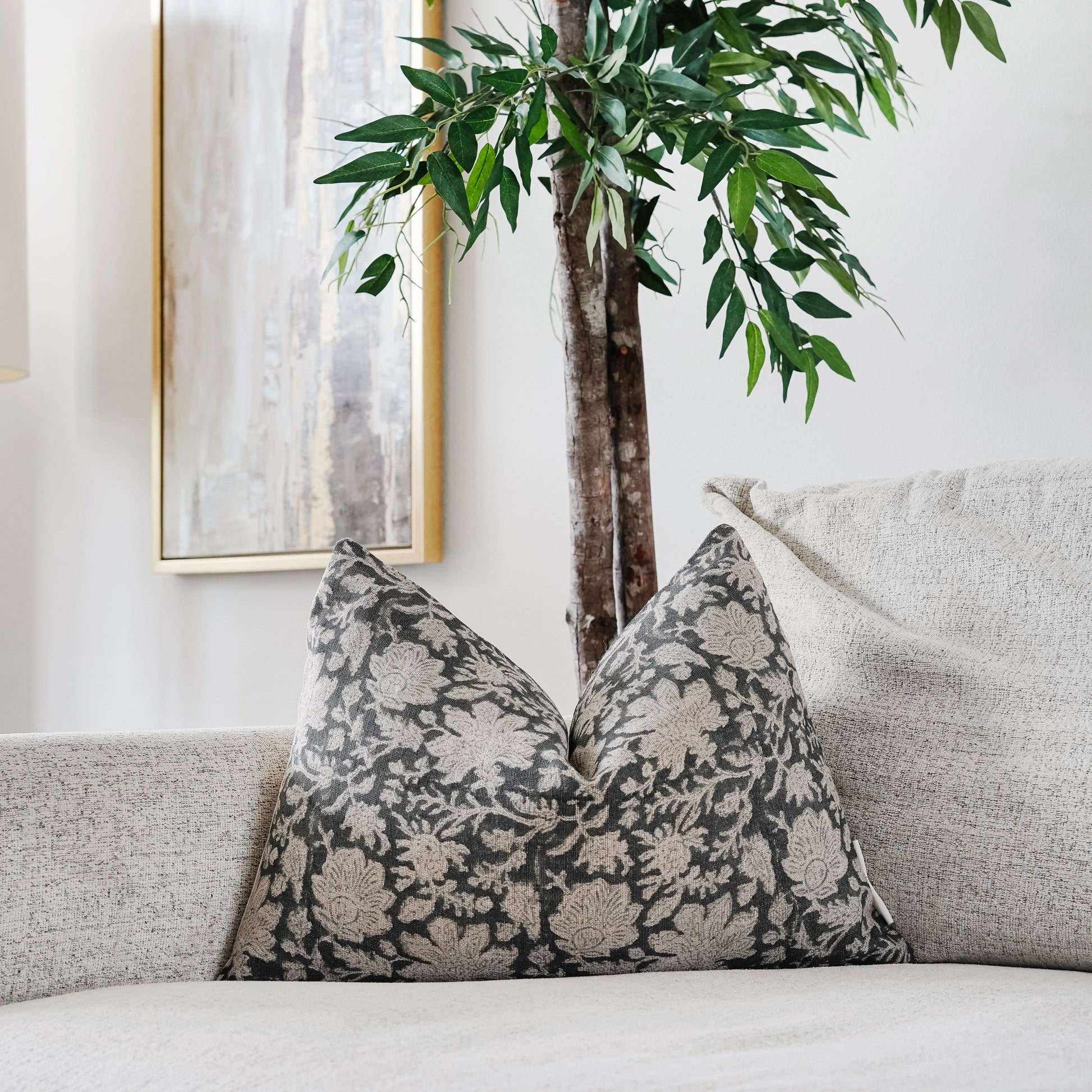 RuffledThread Home & Living > Home Décor > Decorative Pillows 14 in X 20 in OBA - Indian Hand Block Linen Lumbar Pillow Cover