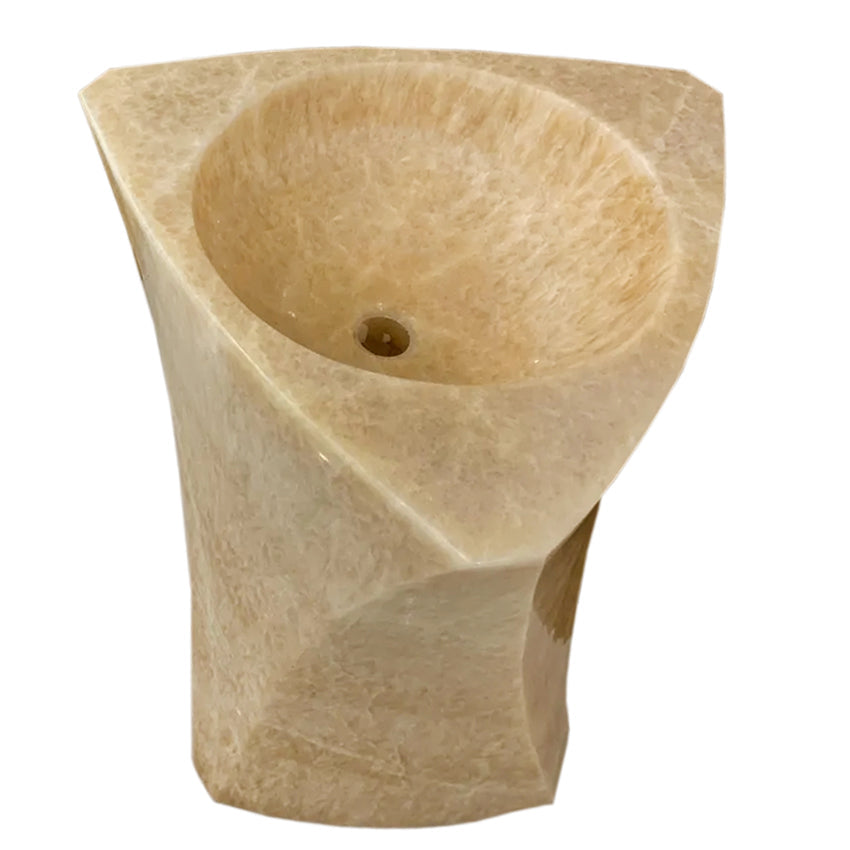 Honey Onyx Designer Pedestal Stand-Alone Sink (W)21.5" (L)23" (H)34".