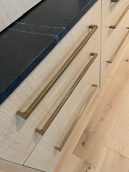 Lora Aged Brass Drawer and Appliance Pulls.