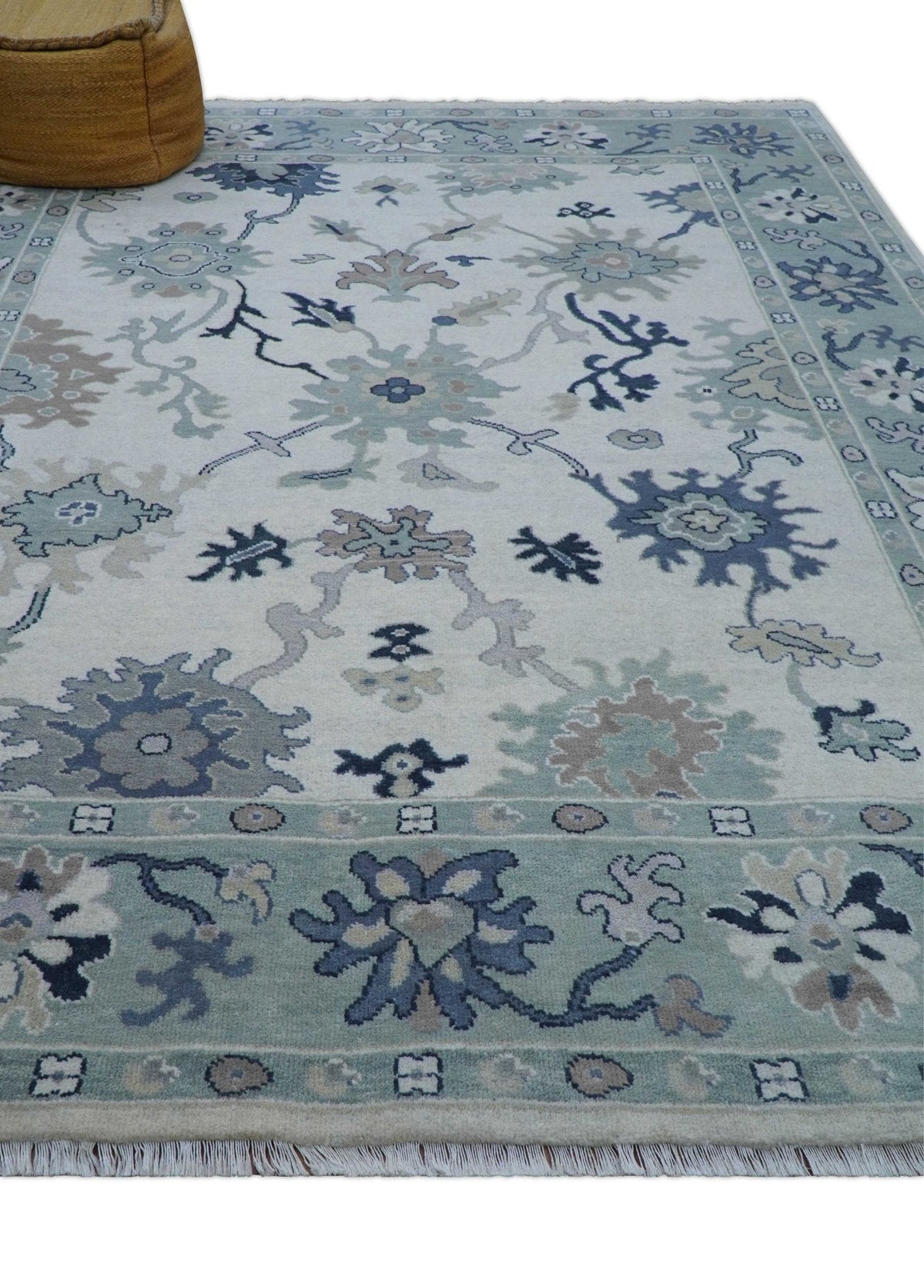 Idris Custom Made Modern Oushak Light Silver And Ivory Wool Area Rug.