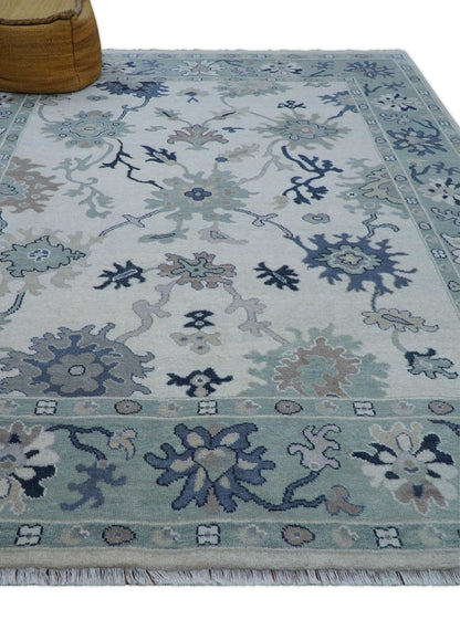 Idris Custom Made Modern Oushak Light Silver And Ivory Wool Area Rug.