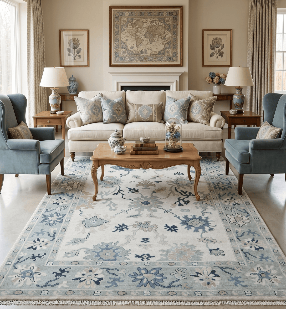 Idris Custom Made Modern Oushak Light Silver And Ivory Wool Area Rug.