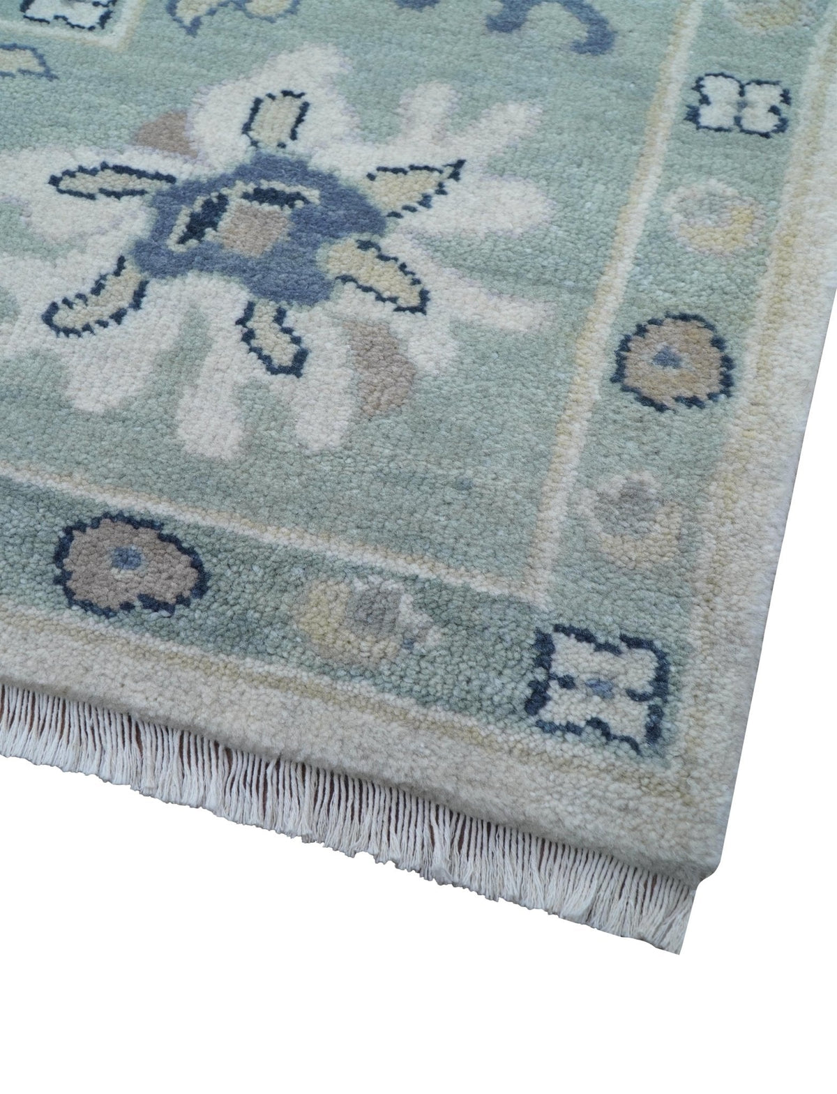 Idris Custom Made Modern Oushak Light Silver And Ivory Wool Area Rug.