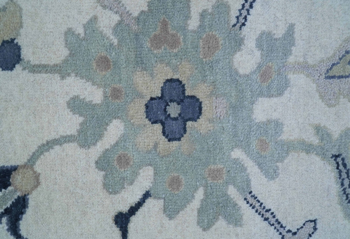 Idris Custom Made Modern Oushak Light Silver And Ivory Wool Area Rug.