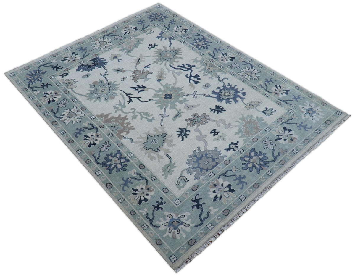 Idris Custom Made Modern Oushak Light Silver And Ivory Wool Area Rug.