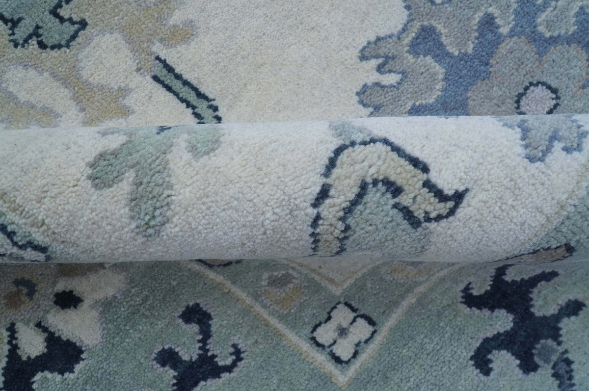 Idris Custom Made Modern Oushak Light Silver And Ivory Wool Area Rug.