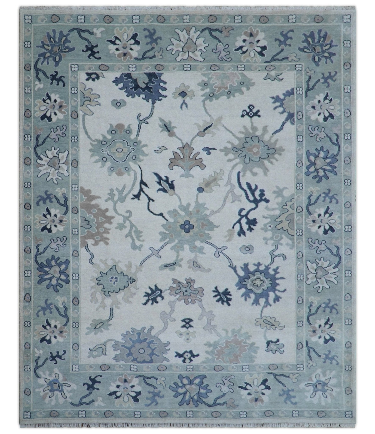 Idris Custom Made Modern Oushak Light Silver And Ivory Wool Area Rug.