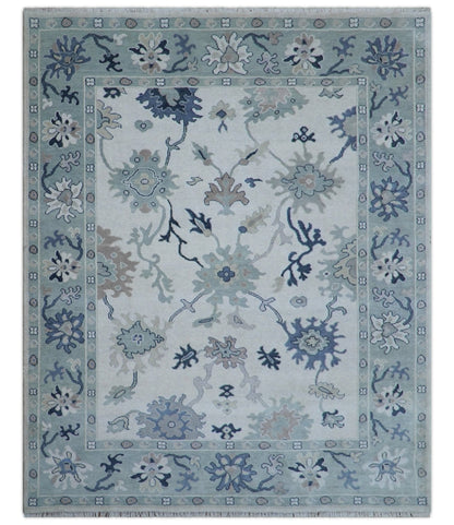 Idris Custom Made Modern Oushak Light Silver And Ivory Wool Area Rug.