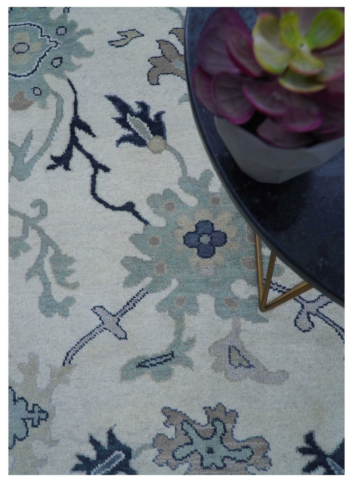 Idris Custom Made Modern Oushak Light Silver And Ivory Wool Area Rug.