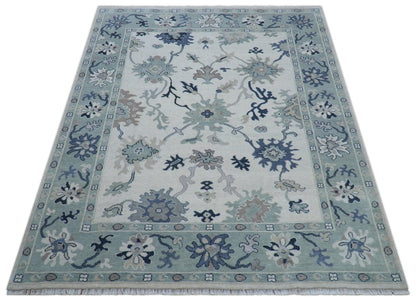 Idris Custom Made Modern Oushak Light Silver And Ivory Wool Area Rug.