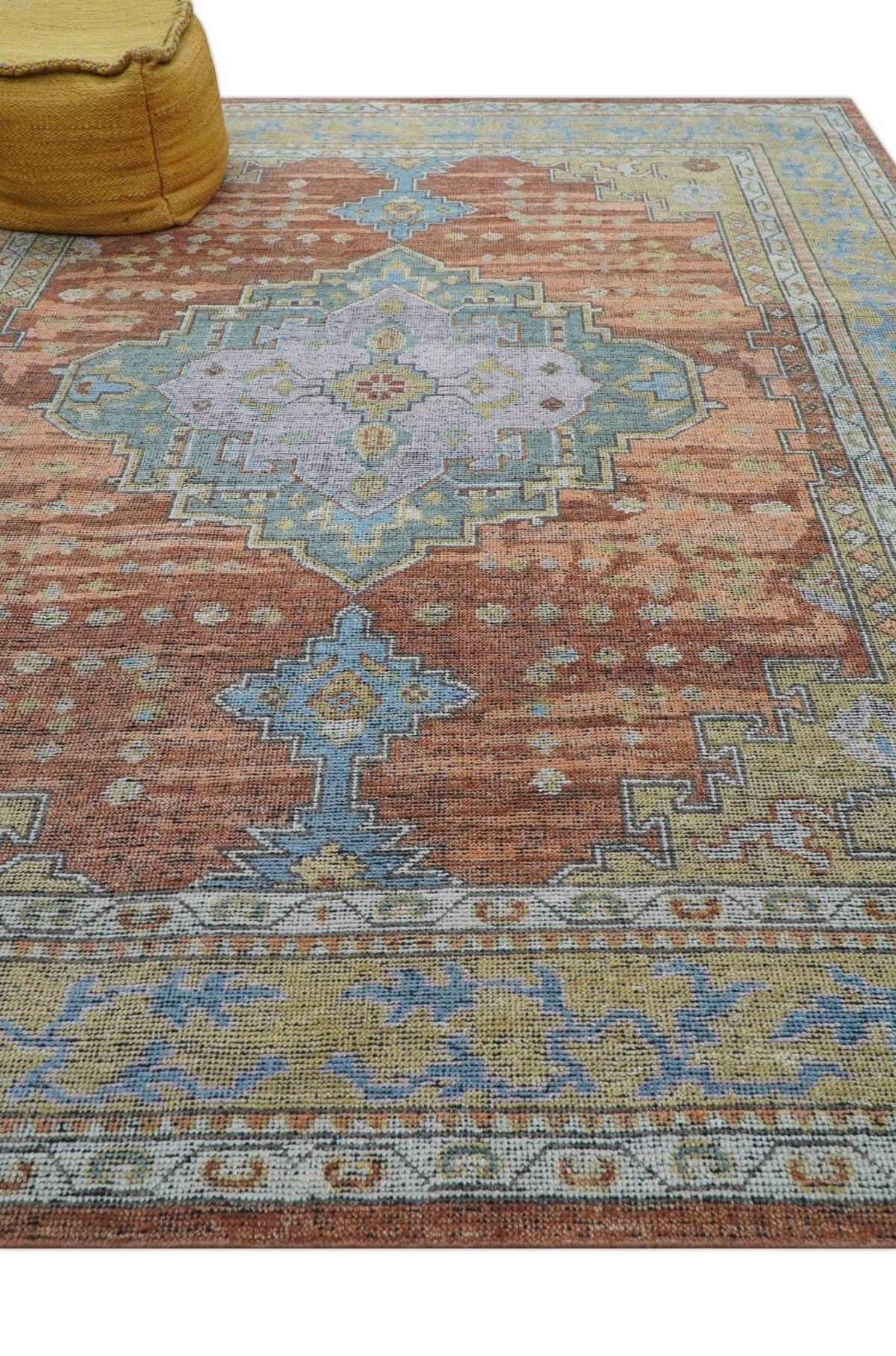 Idris Custom Made Peach, Rust And Beige Turkish Design Hand Knotted Wool Rug.