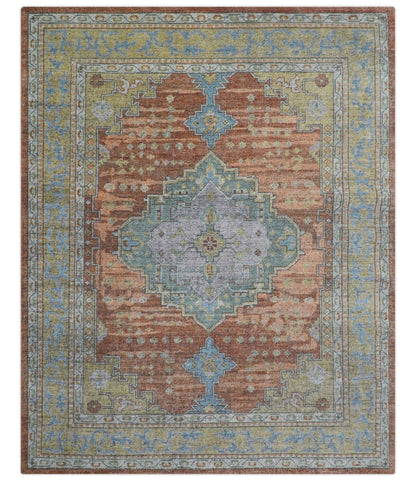 Idris Custom Made Peach, Rust And Beige Turkish Design Hand Knotted Wool Rug.