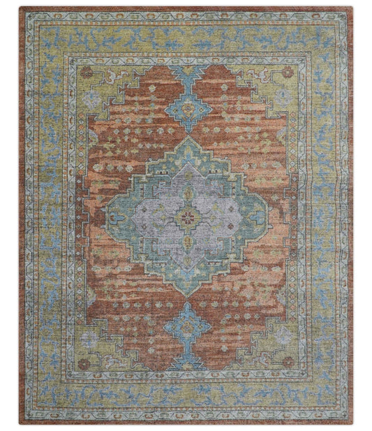 Idris Custom Made Peach, Rust And Beige Turkish Design Hand Knotted Wool Rug.