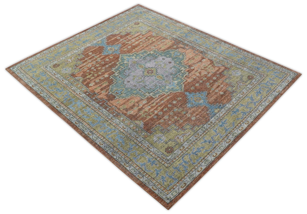 Idris Custom Made Peach, Rust And Beige Turkish Design Hand Knotted Wool Rug.