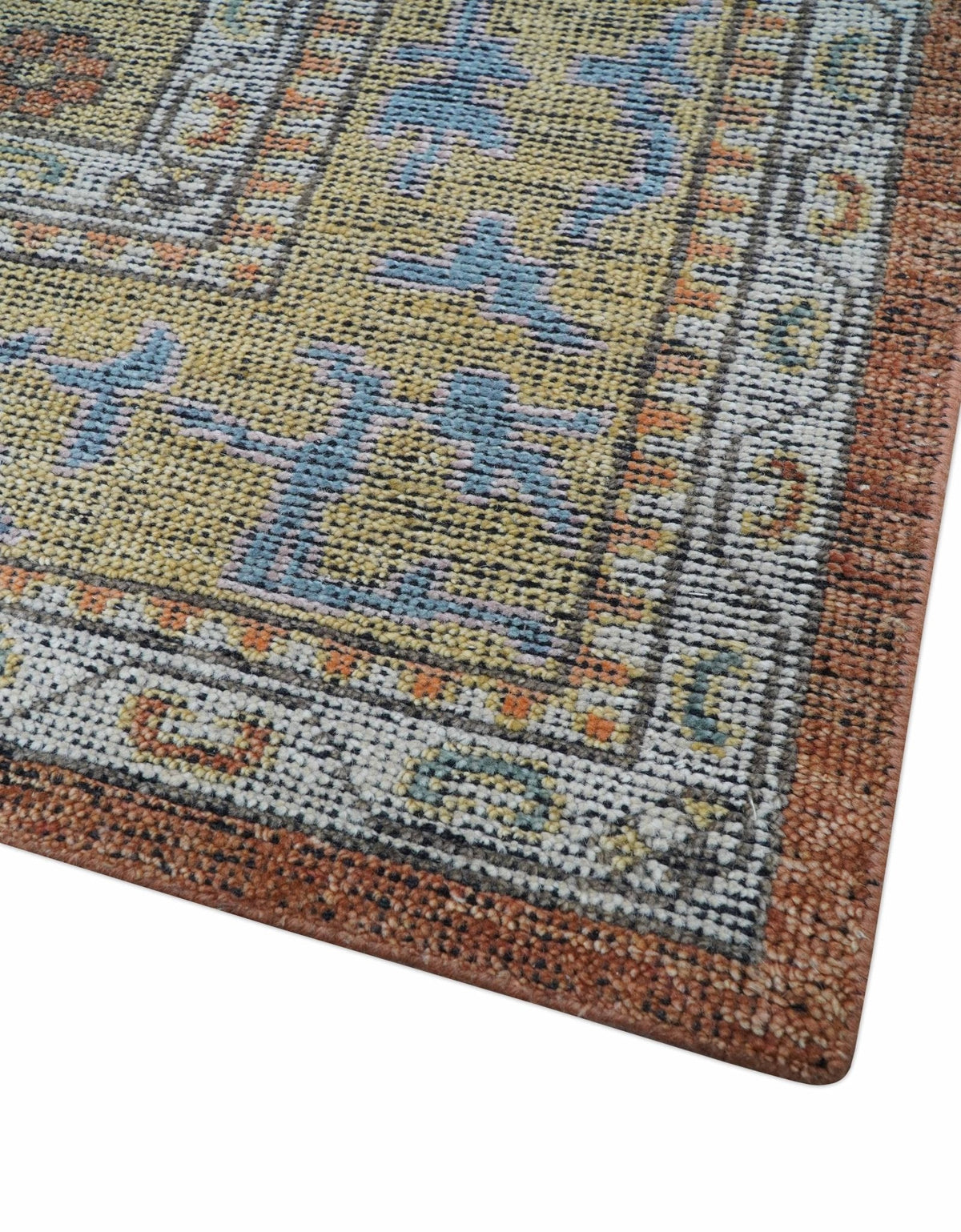 Idris Custom Made Peach, Rust And Beige Turkish Design Hand Knotted Wool Rug.