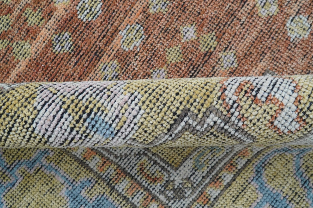 Idris Custom Made Peach, Rust And Beige Turkish Design Hand Knotted Wool Rug.