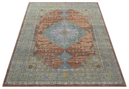 Idris Custom Made Peach, Rust And Beige Turkish Design Hand Knotted Wool Rug.