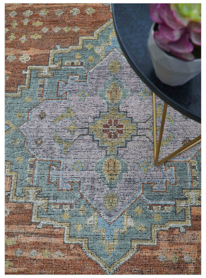 Idris Custom Made Peach, Rust And Beige Turkish Design Hand Knotted Wool Rug.