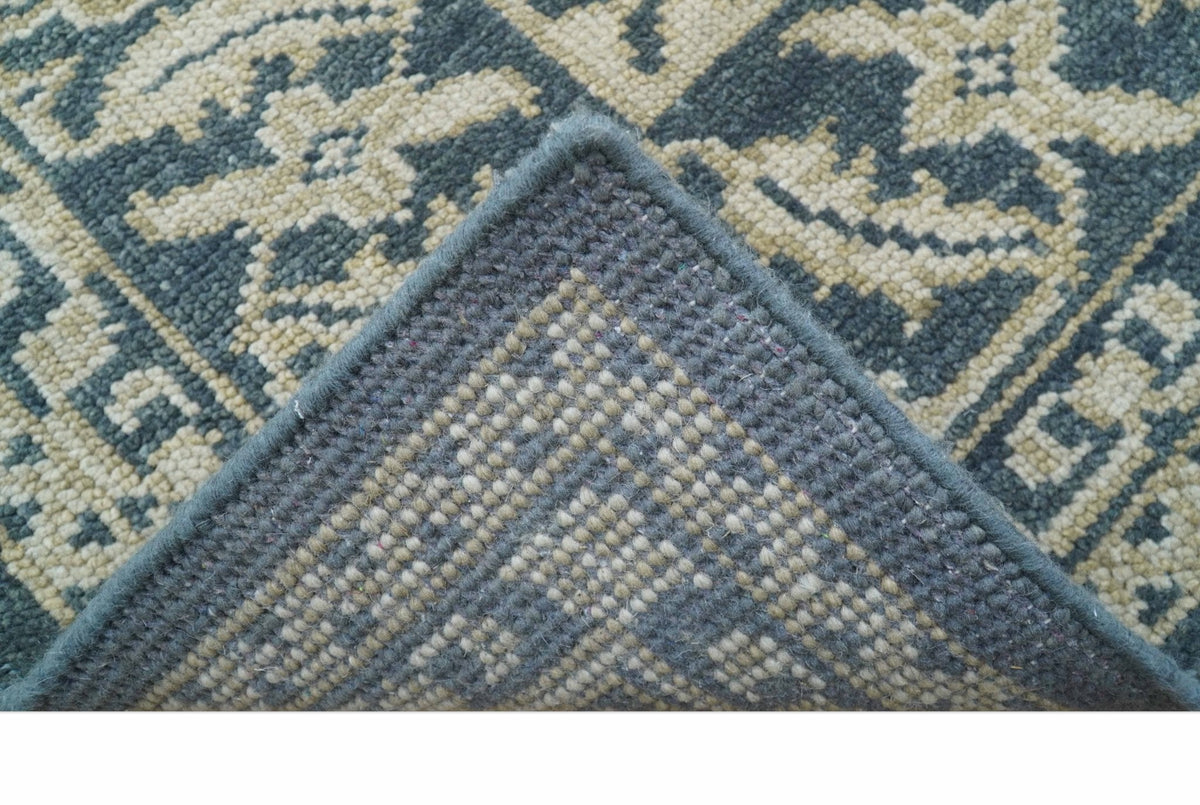 Idris Custom Made Turkish Design Gray And Ivory Hand Knotted Wool Rug.