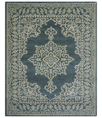 Idris Custom Made Turkish Design Gray And Ivory Hand Knotted Wool Rug.