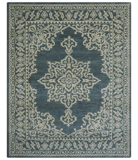 Idris Custom Made Turkish Design Gray And Ivory Hand Knotted Wool Rug.