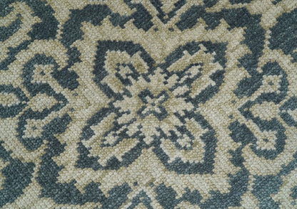 Idris Custom Made Turkish Design Gray And Ivory Hand Knotted Wool Rug.