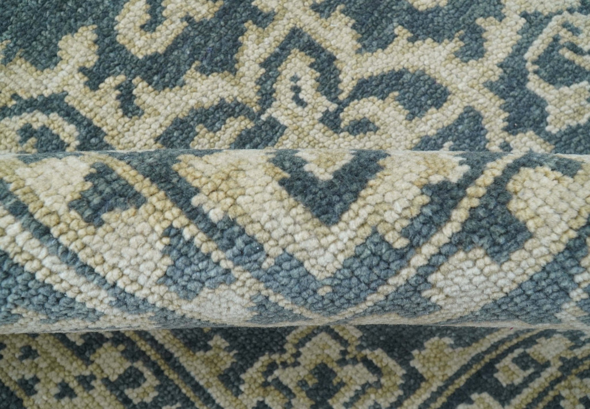 Idris Custom Made Turkish Design Gray And Ivory Hand Knotted Wool Rug.