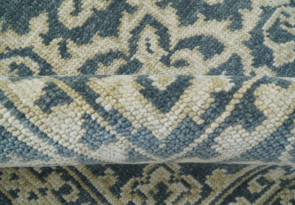 Idris Custom Made Turkish Design Gray And Ivory Hand Knotted Wool Rug.