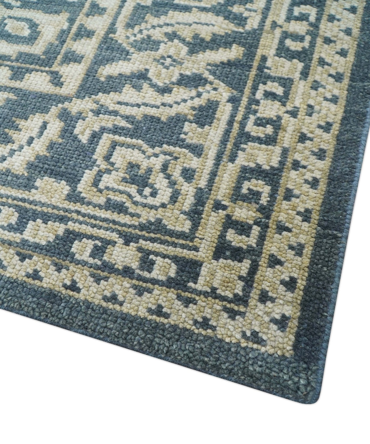 Idris Custom Made Turkish Design Gray And Ivory Hand Knotted Wool Rug.