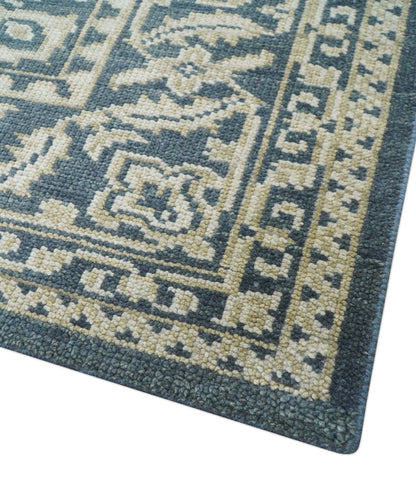 Idris Custom Made Turkish Design Gray And Ivory Hand Knotted Wool Rug.