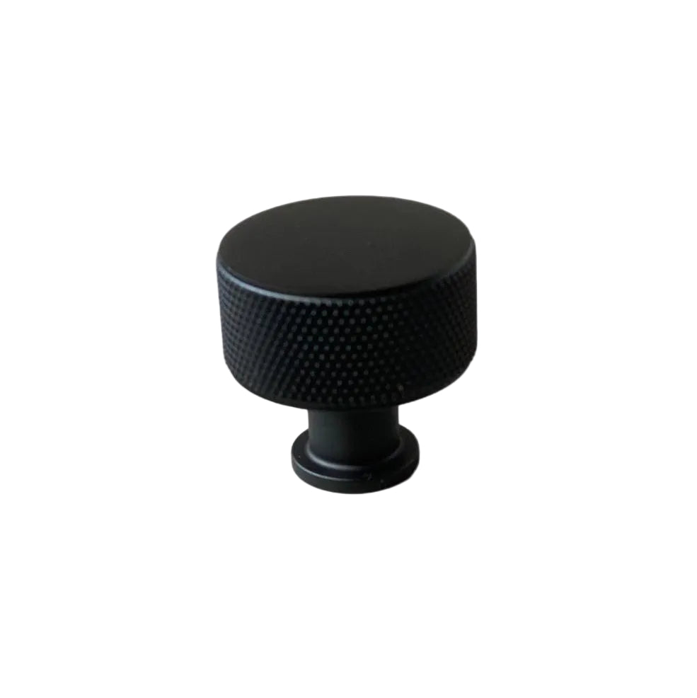 Knurled Round Knob "Texture" Cabinet Knob in Matte Black.
