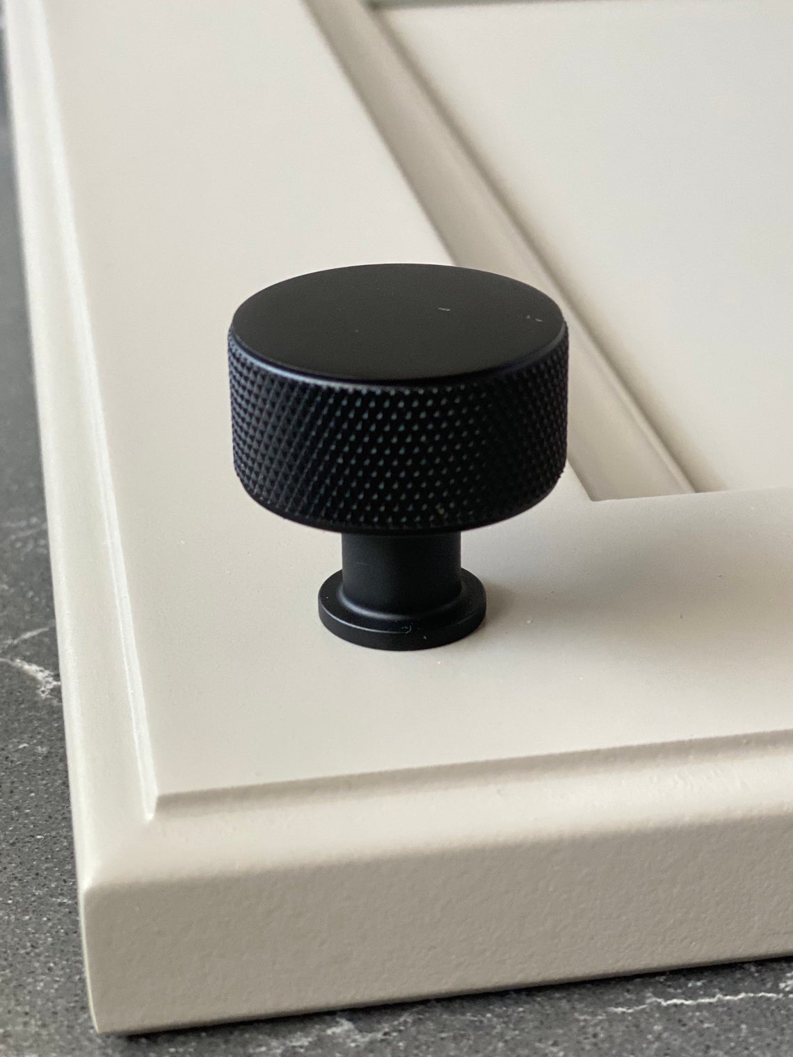 Knurled Round Knob "Texture" Cabinet Knob in Matte Black.