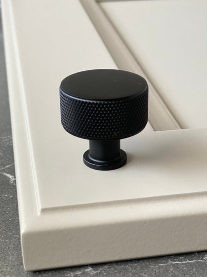 Knurled Round Knob "Texture" Cabinet Knob in Matte Black.