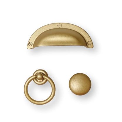 Round "Capri" Brushed Gold Cup Drawer Pull, Ring Pull or Cabinet Knob